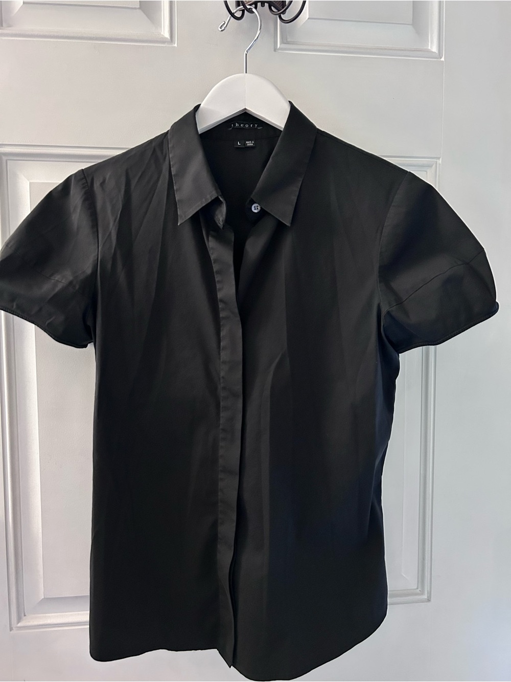 Theory Black Short-Sleeve Button-Down Shirt
